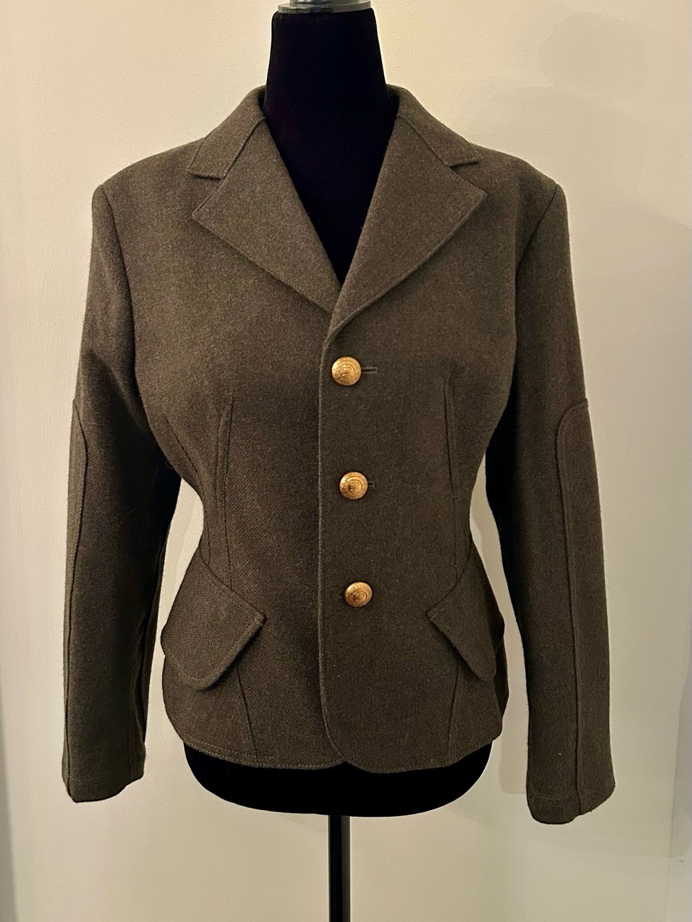JUNYA WATANABE Comme des Garçons Olive Green Wool Jacket w Gold Buttons - M/L